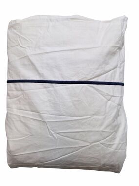 QUINCE Organic Percale Embroidered Border Duvet Cover King/C King Wht/Navy 8917